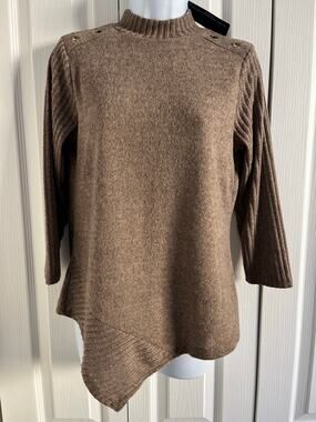 Adrienne Vittadini NWT Asymmetrical Hem Mock Neck Sweater  S  Brown/Tan/Espresso